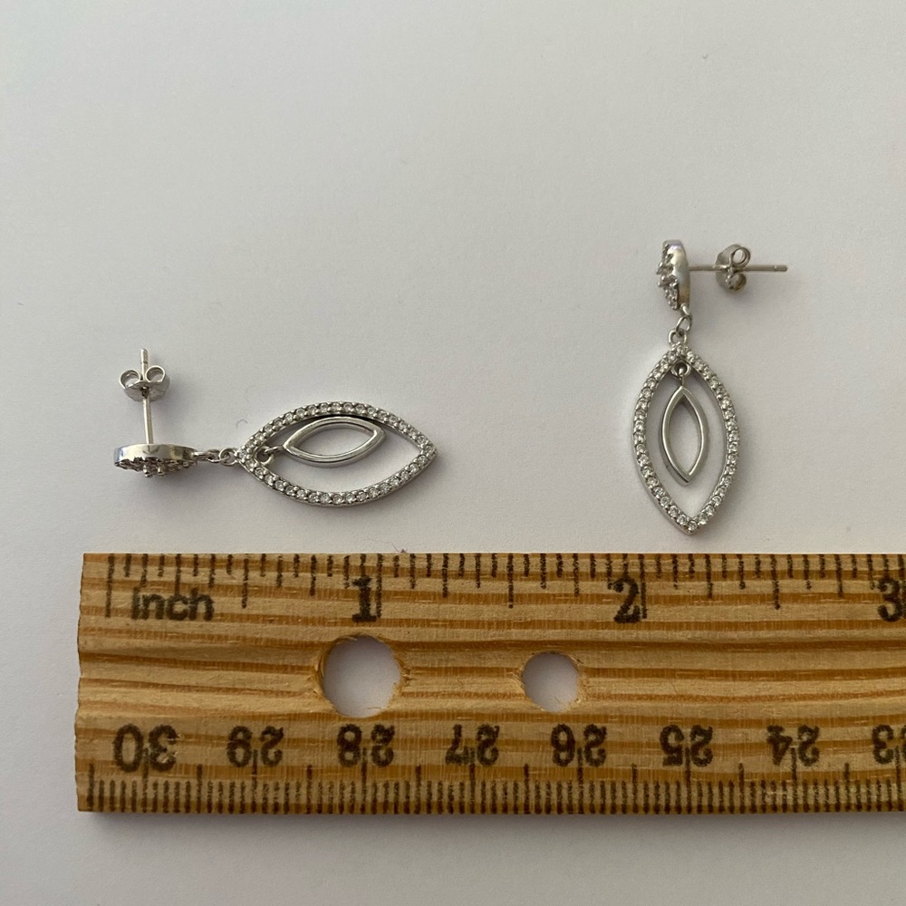 925 Silver oval cz dangling post earrings - Picture 2 of 6